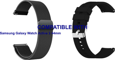 ACM WSM415B20BKBK1194 Pack of 2 Watch Strap Metal & Silicone 20mm for Samsung Galaxy Watch Active 2 44mm Smartwatch (Black) Smart Watch Strap(Mullti Color)