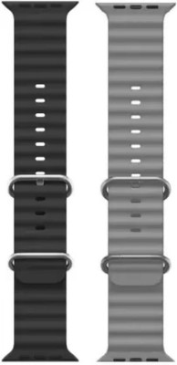 menaso Silicone Ocean Premium Strap Combo Compatible with iWatch 38mm 40mm and 41mm Perfect Fit for Ultra SE2 SE Series 8/7/6/5/4/3/2/1 Smart iWatch Strapband for Men Women Smart Watch Strap Smart Watch Strap(Black, Grey)