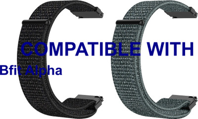 ACM WSM3V20BKGY2155 Pack of 2 Watch Strap Nylon Loop 20mm for Bfit Alpha Smartwatch (Black/Grey) Smart Watch Strap(Mullti Color)