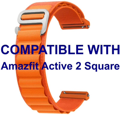 ACM WSM17E20OR3909 Watch Strap Nylon Hook Belt 20mm for Amazfit Active 2 Square Smartwatch Orange Smart Watch Strap(Orange)