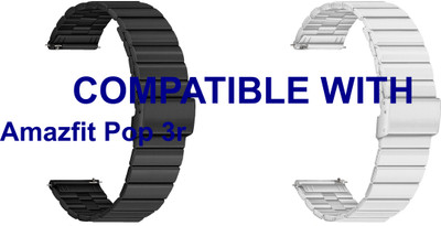ACM WSM20H22BKSL3259 Pack of 2 Watch Strap Adjustable Steel 22mm for Amazfit Pop 3r Smartwatch (Black/Silver) Smart Watch Strap(Mullti Color)