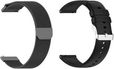 AOnes Pack of 2 Watch Strap Metal & Silicone Belt for Pebble Matrix Smart Watch Strap(Black)