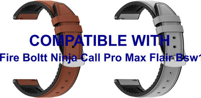 ACM WSM33U22BRGY3840 Pack of 2 Watch Strap Leather Silicone 22mm for Fire Boltt Ninja Call Pro Max Flair Bsw128 Smartwatch (Brown/Grey) Smart Watch Strap(Mullti Color)