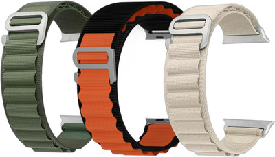 TULUA Alpine Loop Nylon Bands/Straps Compatible with Watch 49mm 45mm 44mm 42mm Men & Women, Adjustable Strap with Metal G-Hook Premium Strap (pack of 3 ) Smart Watch Strap(Green, Black, Orange, White)