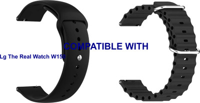 ACM WSM218B22BKBK1135 Pack of 2 Watch Strap Silicone 22mm for Lg The Real Watch W150 Smartwatch (Black) Smart Watch Strap(Mullti Color)