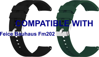 ACM WSM15C20BKGR4054 Pack of 2 Watch Strap Silicone Hook Belt 20mm for Feice Bauhaus Fm202 (Black/Green) Smart Band Strap(Mullti Color)