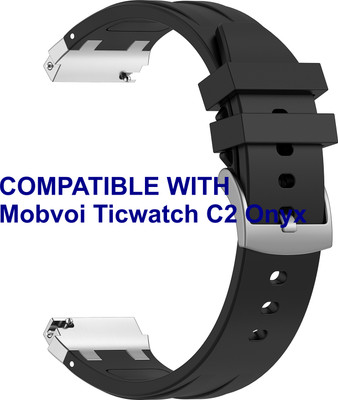 ACM WSM36X20BK1142 Watch Strap Metal Hook Silicone 20mm for Mobvoi Ticwatch C2 Onyx Smartwatch Black Smart Watch Strap(Black)