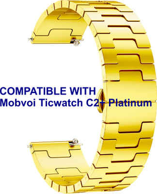 ACM WSM37Y20GL1145 Watch Strap Metal Steel 20mm for Mobvoi Ticwatch C2+ Platinum Smartwatch Gold Smart Watch Strap(Gold)