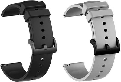 RUPELIK Soft Silicone Black Buckle Lock Compatible With All 222mm Lugs Size (Pack Of 2) Smart Watch Strap(Grey)