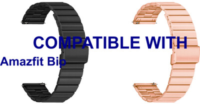 ACM WSM20H20BKRSG1002 Pack of 2 Watch Strap Adjustable Steel 20mm for Amazfit Bip Smartwatch (Black/Rose Gold Pink) Smart Watch Strap(Mullti Color)