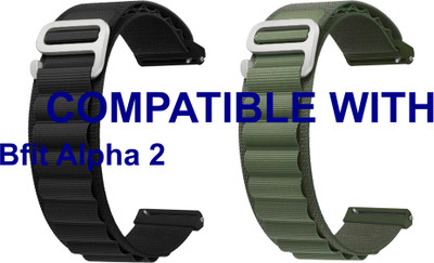 ACM WSM17E22BKGR2179 Pack of 2 Watch Strap Nylon Hook 22mm for Bfit Alpha 2 Smartwatch (Black/Green) Smart Watch Strap(Mullti Color)