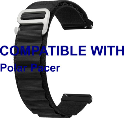 ACM WSM17E20BK3901 Watch Strap Nylon Hook Belt 20mm for |Polar| Pacer Smartwatch Black Smart Watch Strap(Black)