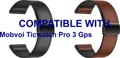 ACM WSM28P22BKBR1151 Pack of 2 Watch Strap Leather Magnetic Silicone 22mm for |Mobvoi Ticwatch Pro 3 Gps Smartwatch (Black/Brown) Smart Watch Strap(Mullti Color)