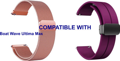 ACM WSM419A22RSGPU2890 Pack of 2 Watch Strap Metal & Silicone Magnetic Clasp 22mm for |Boat Wave Ultima Max Smartwatch (Rose Gold/Purple) Smart Watch Strap(Mullti Color)