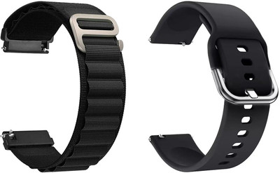 AOnes Pack of 2 Watch Strap Nylon & Silicone Belt for Noise Noisefit Arc Smart Watch Strap(Black)