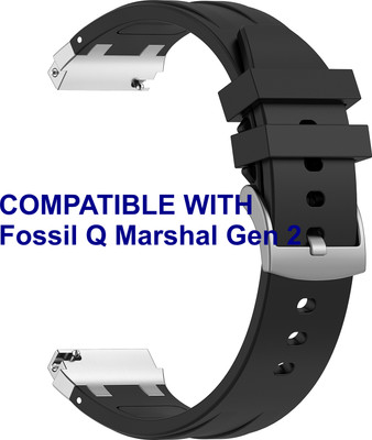 ACM WSM36X22BK1064 Watch Strap Metal Hook Silicone 22mm for Fossil Q Marshal Gen 2 Smartwatch Black Smart Watch Strap(Black)
