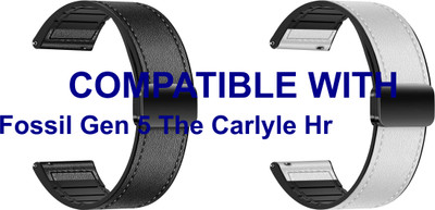 ACM WSM28P22BKWT1052 Pack of 2 Watch Strap Leather Magnetic Silicone 22mm for |Fossil| Gen 5 The Carlyle Hr Smartwatch (Black/White) Smart Watch Strap(Mullti Color)