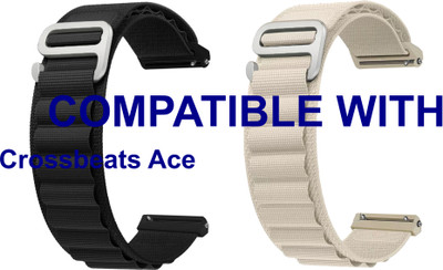 ACM WSM17E22BKWT1034 Pack of 2 Watch Strap Nylon Hook 22mm for Crossbeats Ace Smartwatch (Black/White) Smart Watch Strap(Mullti Color)