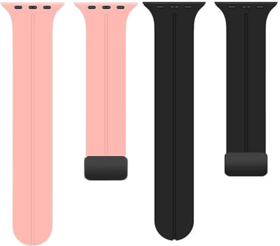 Upthrust Flexi Snap Black Panther & Peachy Grace 42/44/45/49mm (Pack of 2) Smart Watch Strap(Black, Pink)