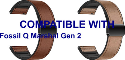 ACM WSM28P22BRGL1064 Pack of 2 Watch Strap Leather Magnetic Silicone 22mm for Fossil Q Marshal Gen 2 Smartwatch (Brown/Gold) Smart Watch Strap(Mullti Color)