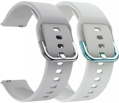 AOnes Pack of 2 Silicone Belt Watch Strap with Metal Buckle for Pebble Vama Smart Watch Strap(Grey, White)