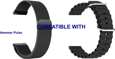 ACM WSM418B20BKBK1613 Pack of 2 Watch Strap Metal & Silicone 20mm for Hammer Pulse Smartwatch (Black) Smart Watch Strap(Mullti Color)