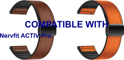 ACM WSM28P22BROR3919 Pack of 2 Watch Strap Leather Magnetic Silicone Belt 22mm for |Nervfit ACTIV Pro Smartwatch (Brown/Orange) Smart Watch Strap(Mullti Color)