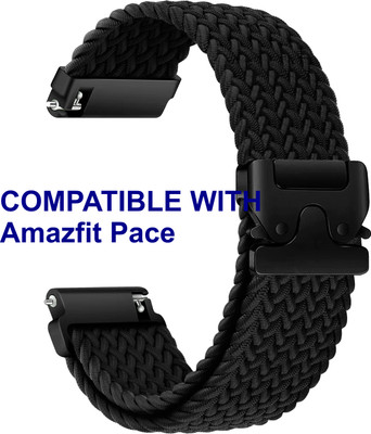 ACM WSM38Z22BK1019 Watch Strap Woven Braided Clipper 22mm for Amazfit Pace Smartwatch Black Smart Watch Strap(Black)