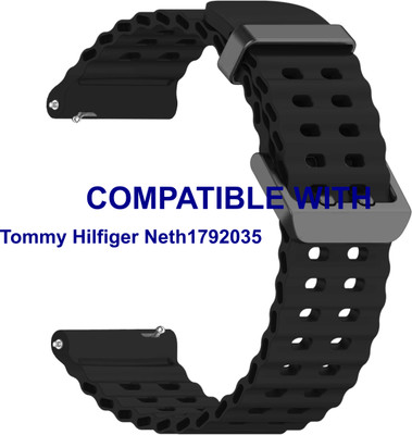 ACM WSM40B22BK4052 Watch Strap Silicone Sports Belt 22mm for Tommy Hilfiger Neth1792035 Black Smart Band Strap(Black)