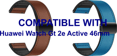 ACM WSM28P22BRBL1123 Pack of 2 Watch Strap Leather Magnetic Silicone 22mm for |Huawei Watch Gt 2e Active 46mm Smartwatch (Brown/Blue) Smart Watch Strap(Mullti Color)