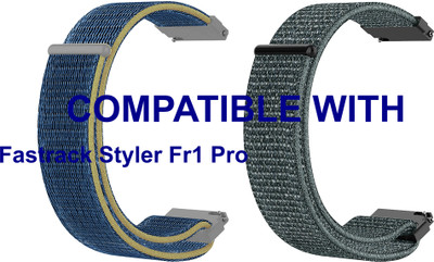 ACM WSM3V22BLGY5004 Pack of 2 Watch Strap Nylon Loop Belt 22mm for Fastrack Styler Fr1 Pro Smartwatch (Blue/Grey) Smart Watch Strap(Mullti Color)