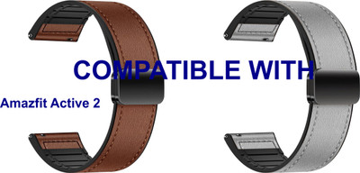 ACM WSM28P20BRGY3874 Pack of 2 Watch Strap Leather Magnetic Silicone Belt 20mm for Amazfit Active 2 Smartwatch (Brown/Grey) Smart Watch Strap(Mullti Color)