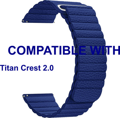 ACM WSM10L22BL3857 Leather Watch Strap 22mm for Titan Crest 2.0 Smartwatch Blue Smart Watch Strap(Blue)