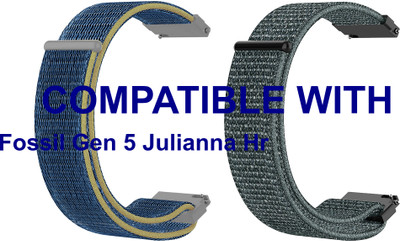 ACM WSM3V22BLGY1051 Pack of 2 Watch Strap Nylon Loop 22mm for Fossil Gen 5 Julianna Hr Smartwatch (Blue/Grey) Smart Watch Strap(Mullti Color)