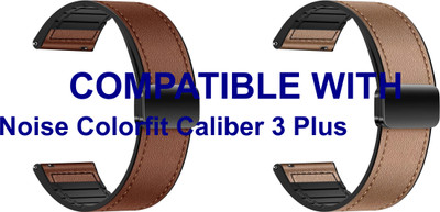 ACM WSM28P22BRGL3543 Pack of 2 Watch Strap Leather Magnetic Silicone 22mm for Noise Colorfit Caliber 3 Plus Smartwatch (Brown/Gold) Smart Watch Strap(Mullti Color)