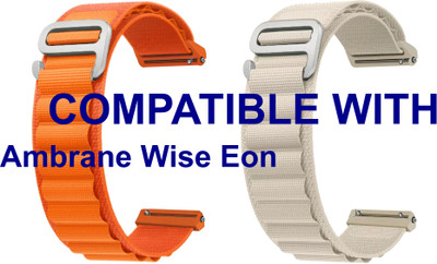 ACM WSM17E22ORWT2640 Pack of 2 Watch Strap Nylon Hook 22mm for Ambrane Wise Eon Smartwatch (Orange/White) Smart Watch Strap(Mullti Color)