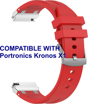ACM WSM36X20RD2888 Watch Strap Metal Hook Silicone 20mm for Portronics Kronos X1 Smartwatch Red Smart Watch Strap(Red)