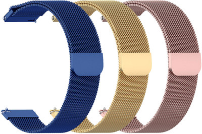 AOnes Pack of 3 Magnetic Loop Watch Strap for Hammer Conquer Smart Watch Strap(Blue, Gold, Pink)
