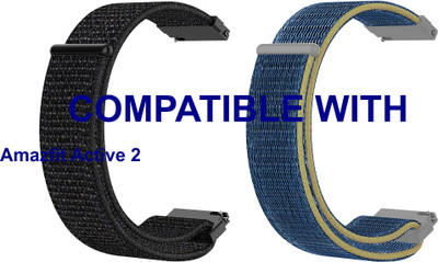 ACM WSM3V20BKBL3874 Pack of 2 Watch Strap Nylon Loop Belt 20mm for Amazfit Active 2 Smartwatch (Black/Blue) Smart Watch Strap(Mullti Color)
