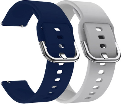 AOnes Pack of 2 Silicone Belt Watch Strap with Metal Buckle for Pebble Crest Smart Watch Strap(Blue, Grey)