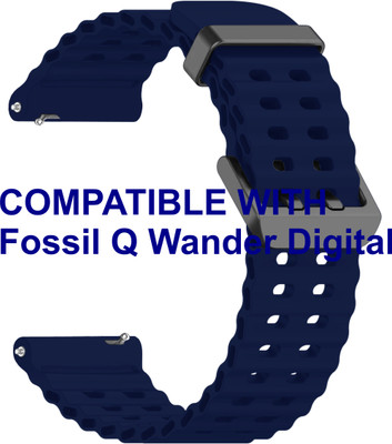 ACM WSM40B22DBL1065 Watch Strap Silicone Sports 22mm for Fossil Q Wander Digital Smartwatch Dark Blue Smart Watch Strap(Blue)