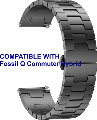 ACM WSM37Y22BK1057 Watch Strap Metal Steel 22mm for Fossil Q Commuter Hybrid Smartwatch Black Smart Watch Strap(Black)