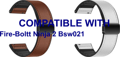 ACM WSM28P20BRWT2441 Pack of 2 Watch Strap Leather Magnetic Silicone 20mm for |Fire-Boltt Ninja 2 Bsw021 Smartwatch (Brown/White) Smart Watch Strap(Mullti Color)