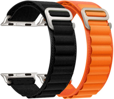 DARKFIT Alpine Loop Nylon Bands/Straps Compatible with Watch 49mm 45mm 44mm 42mm Men & Women, Adjustable Strap with Metal G-Hook Premium Strap for iWatch Ultra Series SE 8 7 6 5 4 3 2 1 (Only Alpine Loop Strap for Apple iWatch, Watch NOT Included) Smart Watch Strap Smart Watch Strap(Black, Orange)