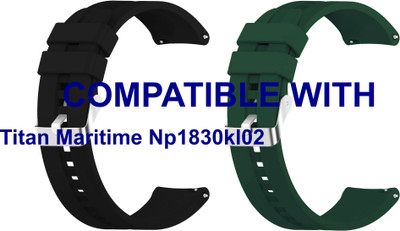ACM WSM15C22BKGR4061 Pack of 2 Watch Strap Silicone Hook Belt 22mm for Titan Maritime Np1830kl02 (Black/Green) Smart Band Strap(Mullti Color)