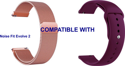 ACM WSM42A20RSGPU2369 Pack of 2 Watch Strap Metal & Silicone 20mm for Noise Fit Evolve 2 Smartwatch (Rose Gold/Purple) Smart Watch Strap(Mullti Color)