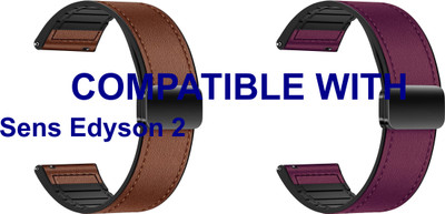 ACM WSM28P20BRPU2845 Pack of 2 Watch Strap Leather Magnetic Silicone 20mm for Sens Edyson 2 Smartwatch (Brown/Purple) Smart Watch Strap(Mullti Color)