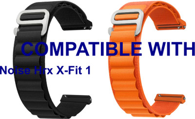 ACM WSM17E20BKOR2326 Pack of 2 Watch Strap Nylon Hook 20mm for Noise Hrx X-Fit 1 Smartwatch (Black/Orange) Smart Watch Strap(Mullti Color)
