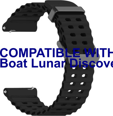 ACM Watch Strap Silicone Sports for Boat Lunar Discovery Smartwatch Black Smart Watch Strap(Black)