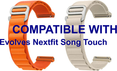 ACM WSM17E22ORWT1311 Pack of 2 Watch Strap Nylon Hook 22mm for Evolves Nextfit Song Touch Smartwatch (Orange/White) Smart Watch Strap(Mullti Color)